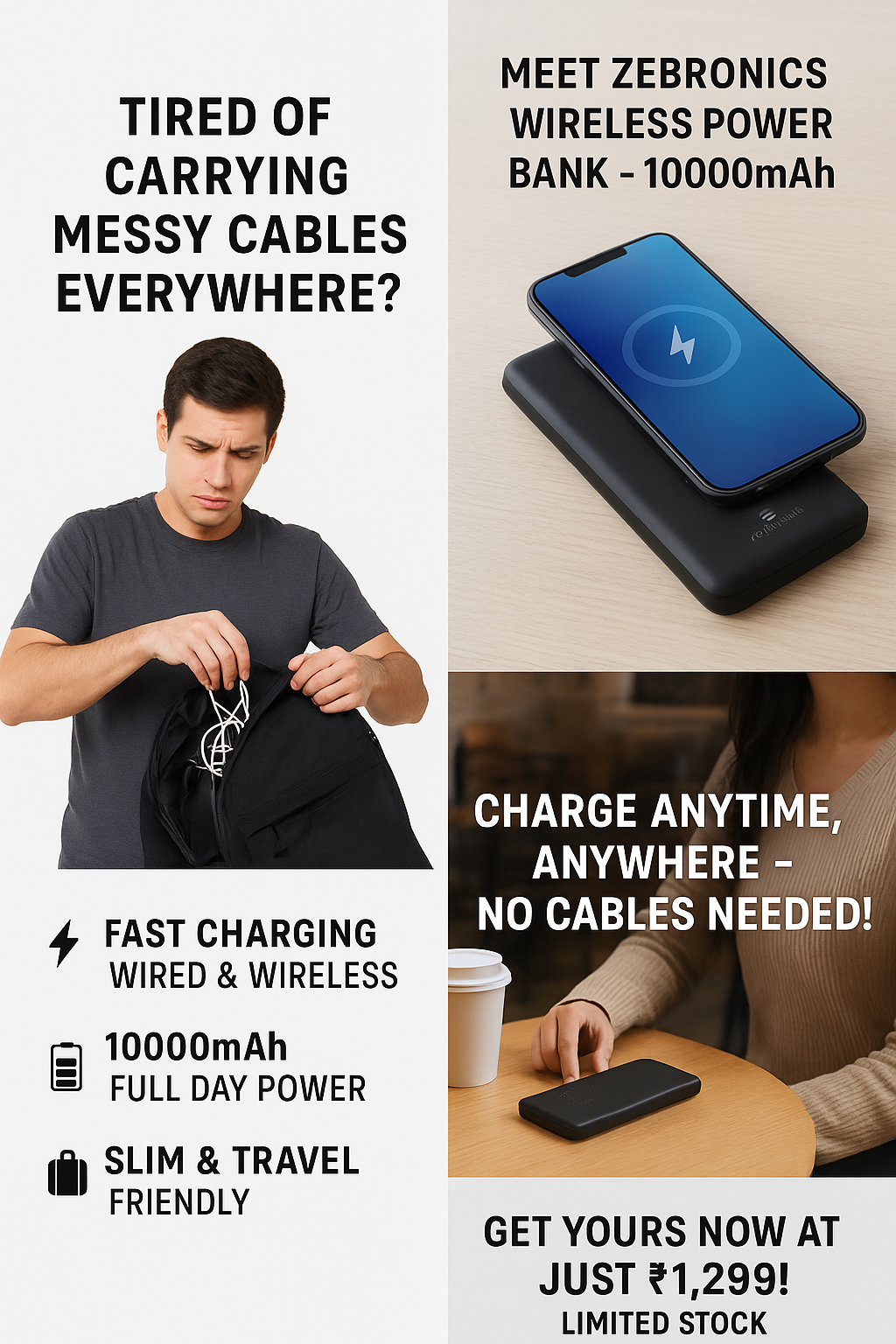 zebronics wireless power bank 10000mah